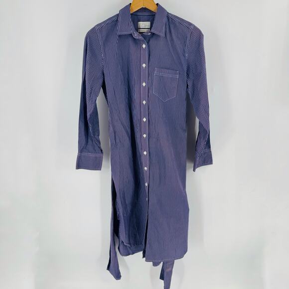 J. Crew Striped Cotton Poplin Shirt Dress Classic Fit Belted Button Front Sz 4 - Picture 9 of 9